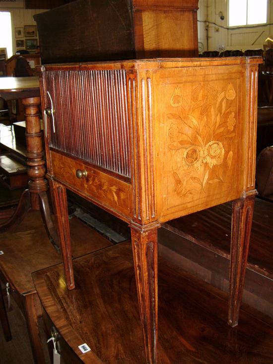 Dutch marquetry and mahogany pot cupboard, circa 1800, with tambour front